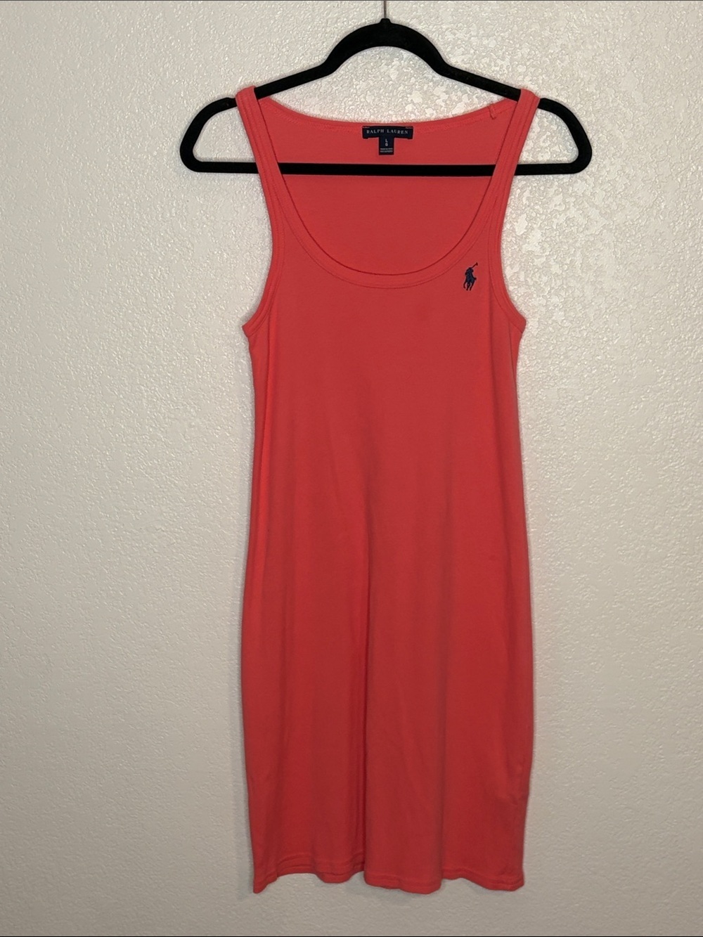 Ralph Lauren Coral Pink Ribbed Pima Cotton Tank Dress Size Large